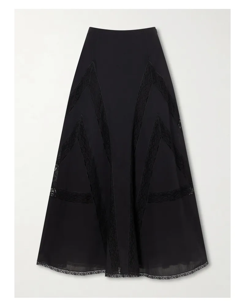 Loretta Caponi Vieste Lace-trimmed Cotton-muslin Maxi Skirt - Black Black