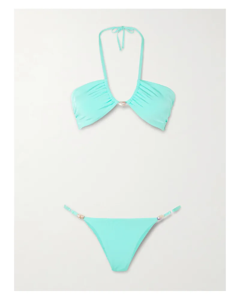 Sara Cristina Bahia Neckholder-bikini Aus Stretch-econyl® Mit Perle - Blau Blau