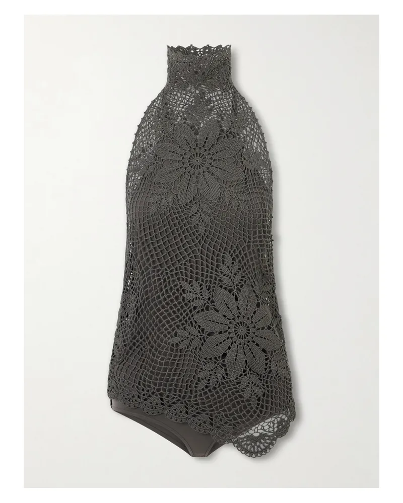 Magda Butrym Asymmetric Crocheted Cotton Halterneck Top - Brown Brown