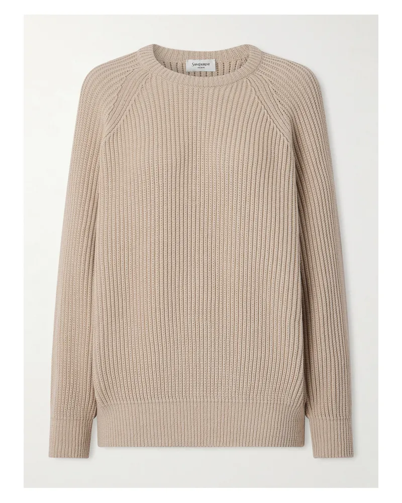 Saint Laurent Pullover Aus Baumwolle In Rippstrick - Neutral Neutral