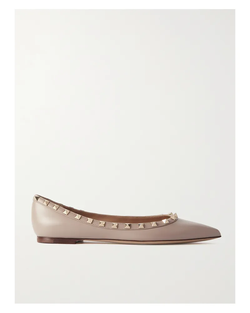 Valentino Garavani Rockstud Leather Point-toe Flats - Neutrals Neutrals