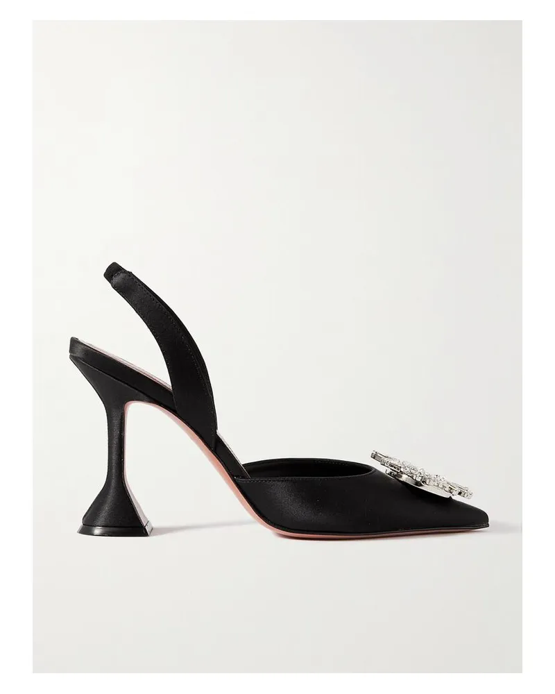 Amina Muaddi Begum Slingback-pumps Aus Satin Mit Swarovski-kristallen - Schwarz Schwarz