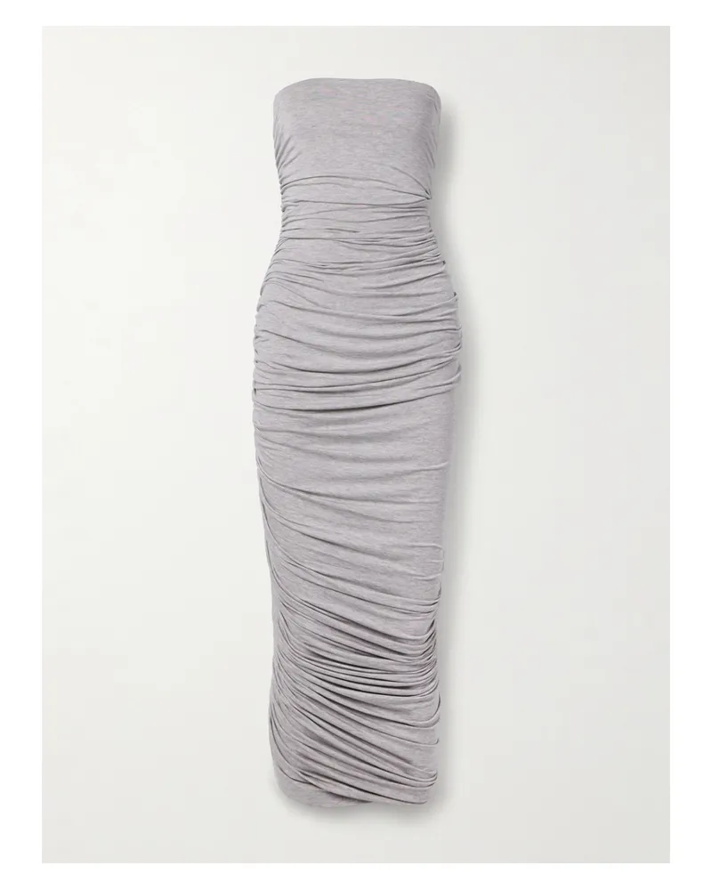 Norma Kamali Diana Asymmetrisches, Trägerloses Midikleid Aus Stretch-jersey Mit Raffungen - Grau Grau