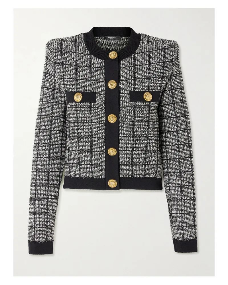 Balmain Metallic Tweed Cardigan - Black Black