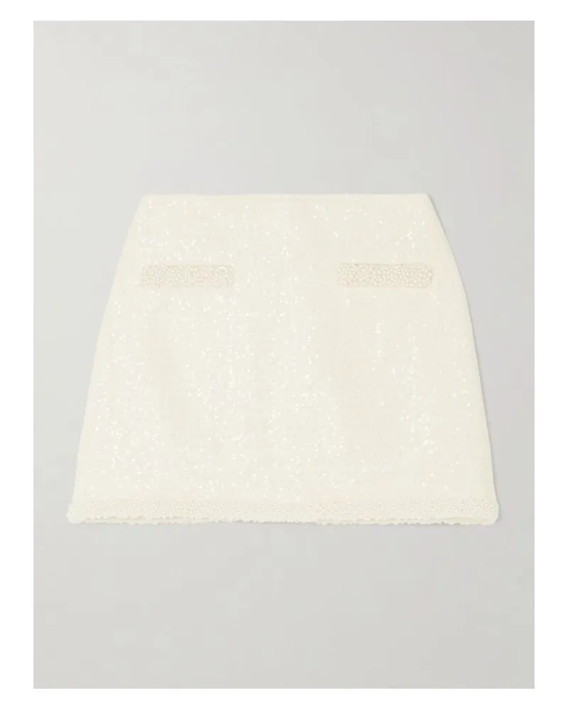 Self-Portrait Minirock Aus Bouclé-tweed Mit Pailletten Und Kunstperlen - Creme Creme