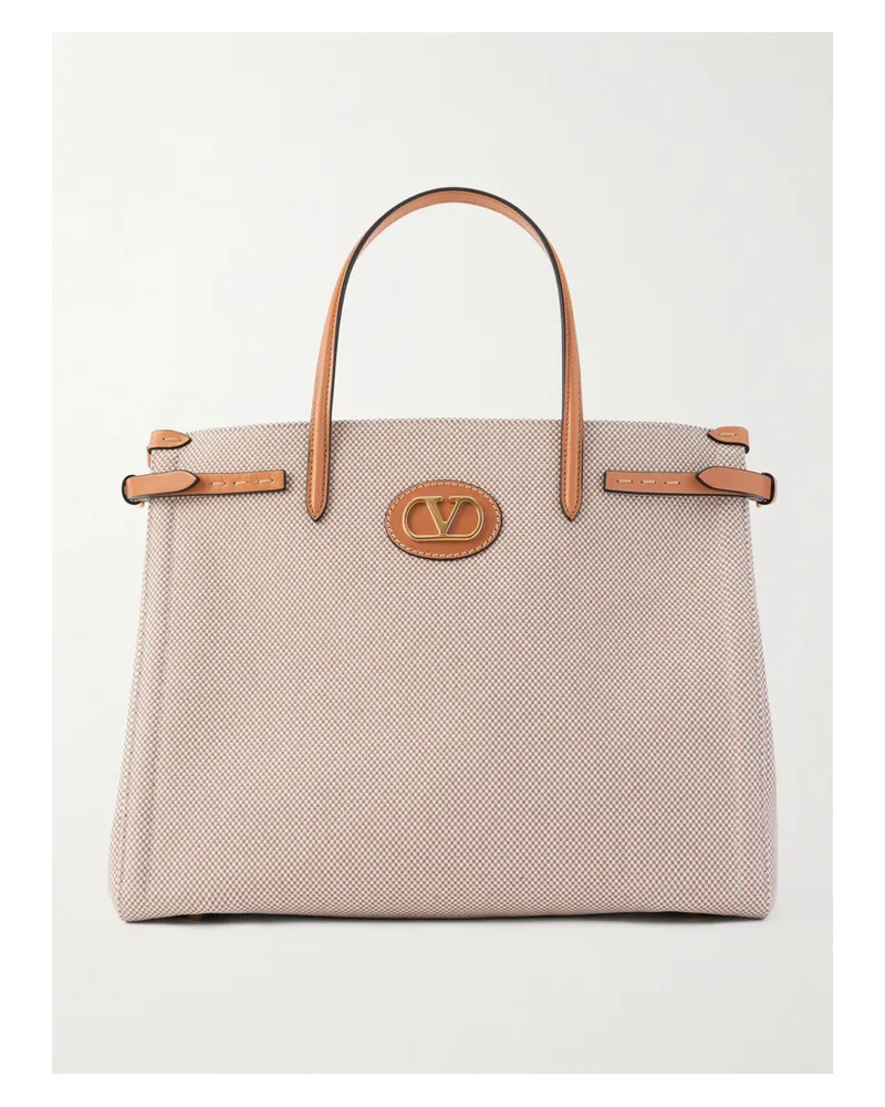 Valentino Garavani Antibes Mittelgroße Tote Aus Kariertem Canvas Mit Lederbesätzen - Neutral Neutral