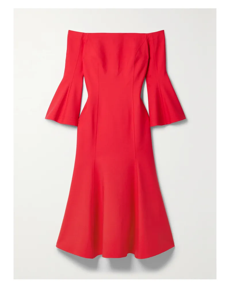 Oscar de la Renta Schulterfreies Midikleid Aus Einer Woll-seidenmischung - Rot Rot