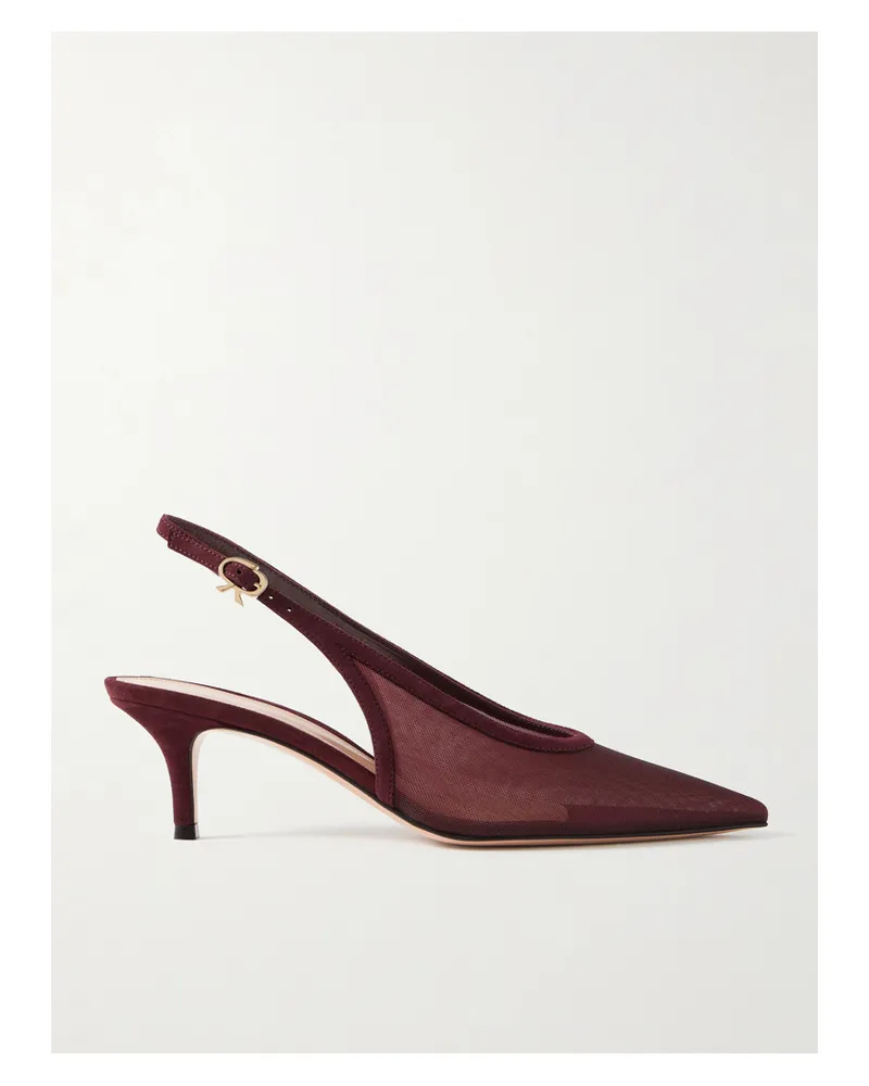 Gianvito Rossi 55 Slingback-pumps Aus Mesh Mit Velourslederbesätzen - Burgunder Burgunder