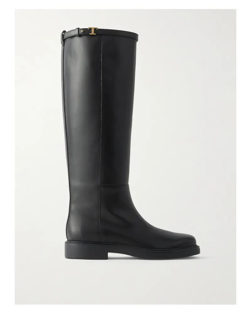 TOD'S Gomma Kniehohe Stiefel Aus Leder Mit Zierperlen - Schwarz Schwarz