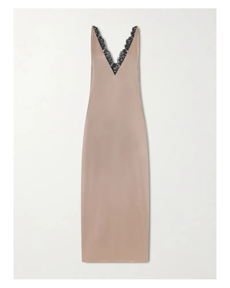 Stella McCartney Lace-trimmed Satin Midi Dress - Brown Brown