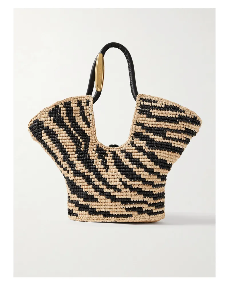 Zimmermann Goldentime Kleine Tote Aus Raffiabast Mit Jacquard-muster Und Lederbesätzen - Animal-Print Animal-print