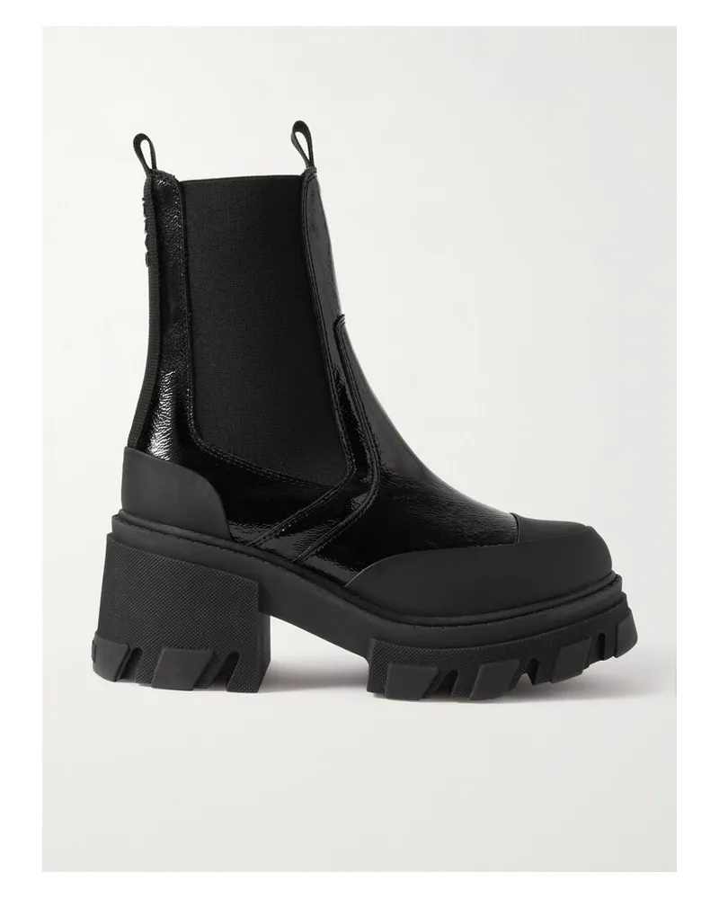 Ganni Chelsea Boots Aus Lackleder Mit Plateau - Schwarz Schwarz