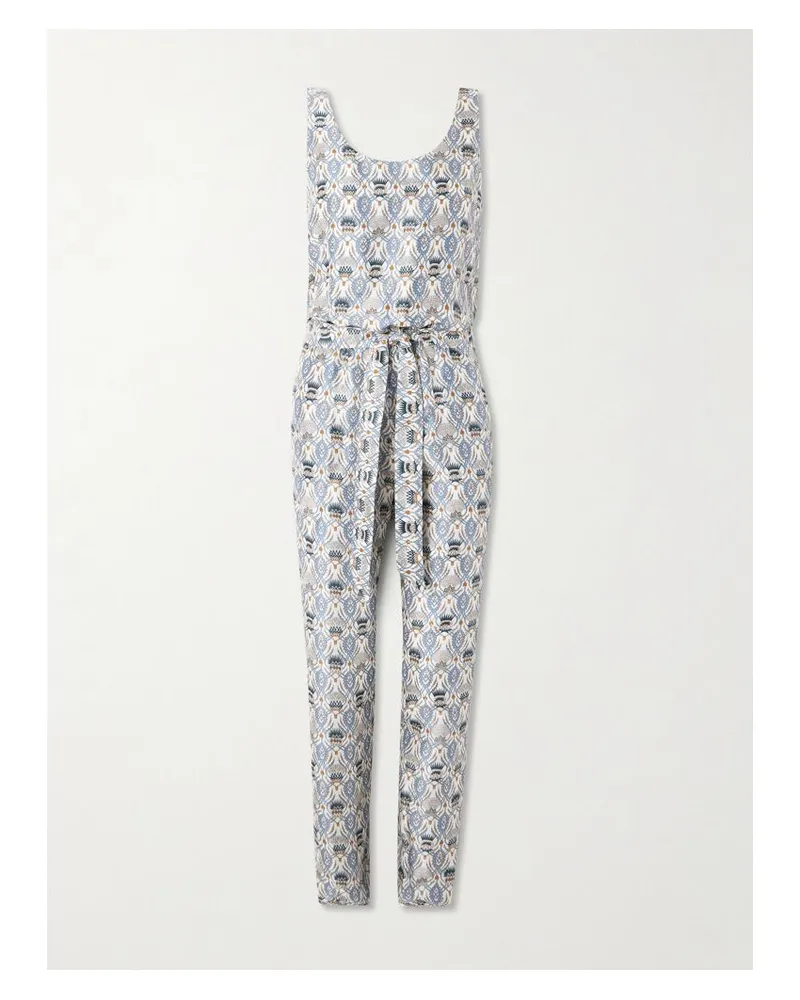 Loro Piana Nadia Jumpsuit Aus Bedrucktem Seidensatin Mit Bindegürtel - Blau Blau