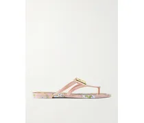 Embellished Floral-print Rubber Flip Flops - Pink