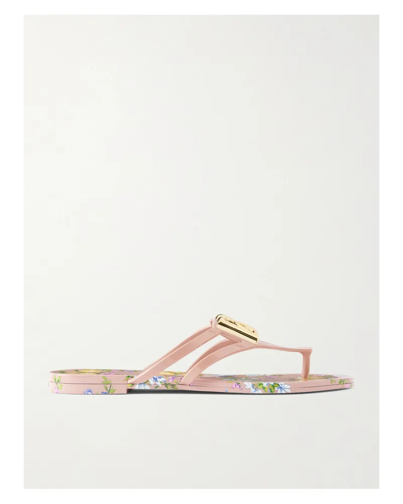 Dolce & Gabbana Embellished Floral-print Rubber Flip Flops - Pink Pink