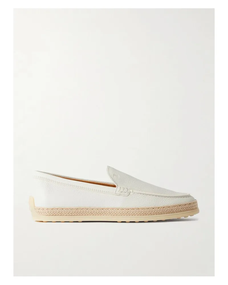 TOD'S Loafers Aus Leder Mit Raffiabastbesätzen - Weiß Weiß