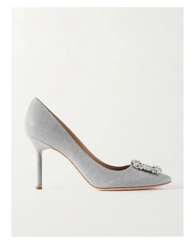 Manolo Blahnik Hangisi 90 Crystal-embellished Glittered Satin Pumps - Silver Silver