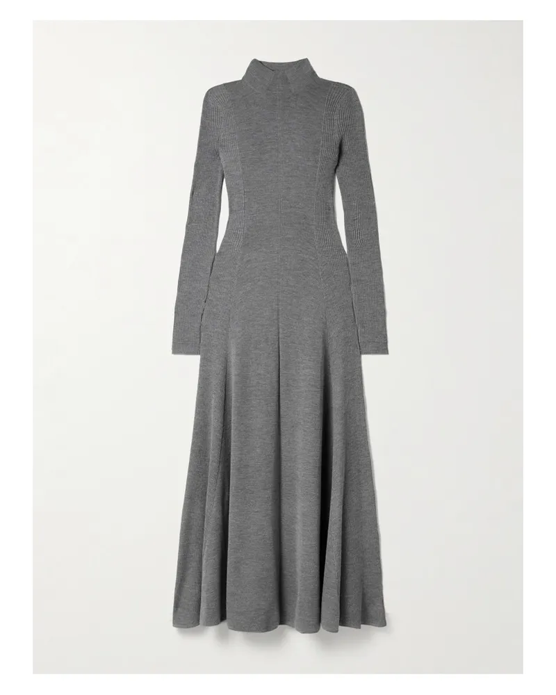 Maria Mcmanus Maxikleid Aus Merinowolle Mit Gerippten Partien Und Falten - Grau Grau