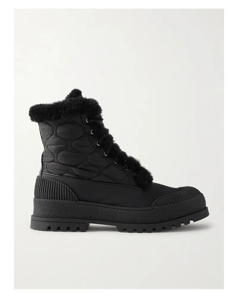 Aquazzura Glacier Schnürstiefel Aus Leder Und Gestepptem Nylon Mit Shearling-futter - Schwarz Schwarz