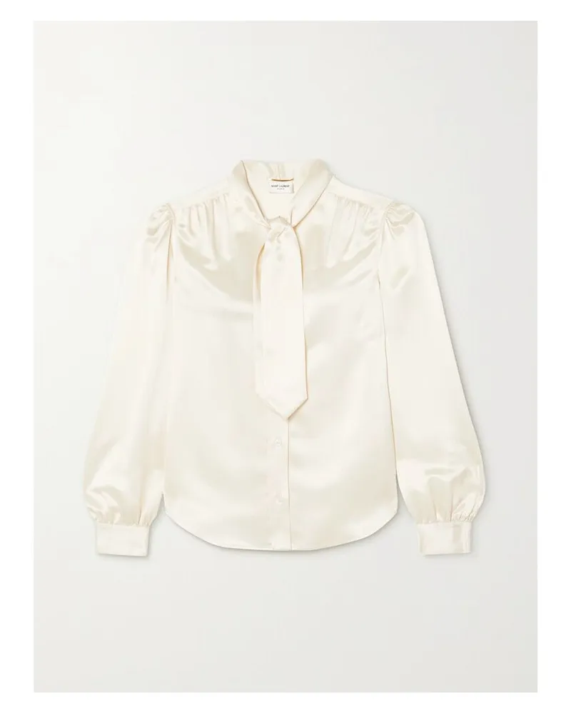 Saint Laurent Verkürzte Schluppenbluse Aus Seiden-charmeuse - Creme Creme