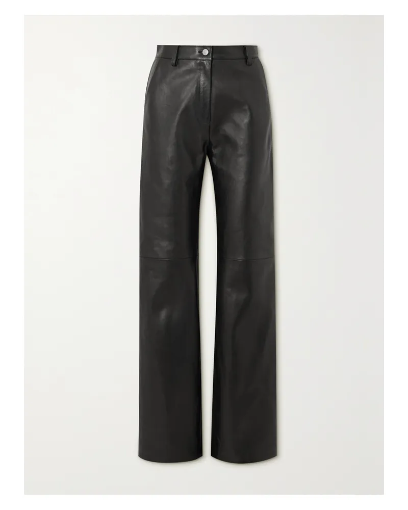 Magda Butrym Hose Mit Weitem Bein Aus Leder - Schwarz Schwarz