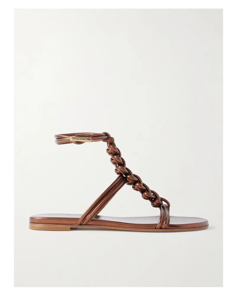 Gianvito Rossi Capua Sandalen Aus Geflochtenem Metallic-leder - Braun Braun