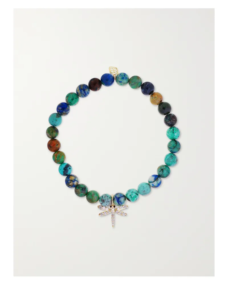 Sydney Evan Dragonfly 14-karat Gold, Chrysocolla And Diamond Bracelet - Blue Blue