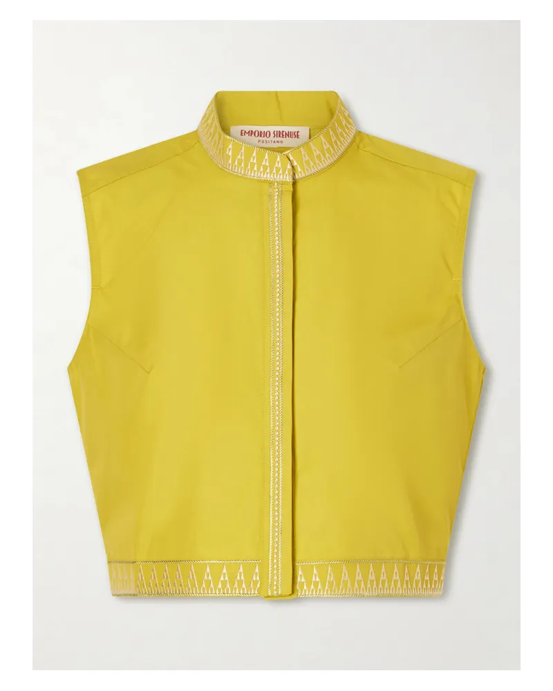 Emporio Sirenuse Andorra Papyrus Embroidered Cotton-blend Top - Green Green