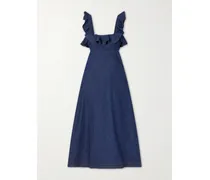 Aster Ruffled Denim Midi Dress - Blue