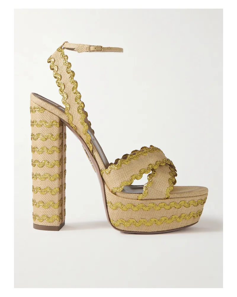 Aquazzura Ric Rac 140 Plateausandalen Aus Raffiabast - Neutral Neutral