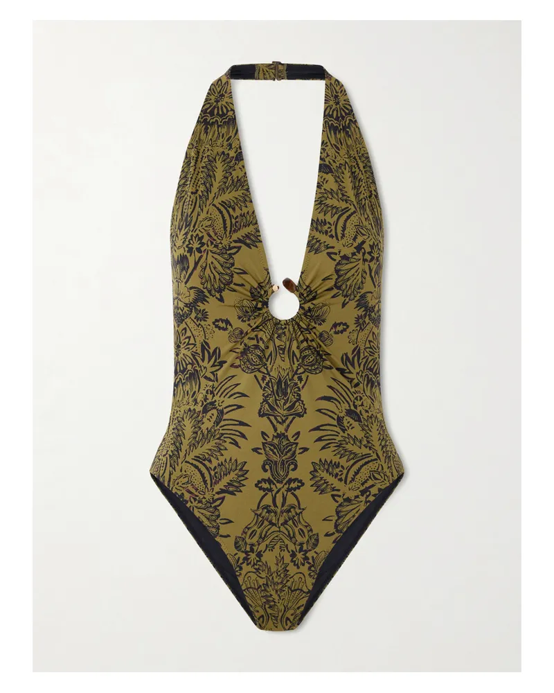 Ulla Johnson Milos Badeanzug Aus Bedrucktem Stretch-material Mit Verzierung - Grün Grün