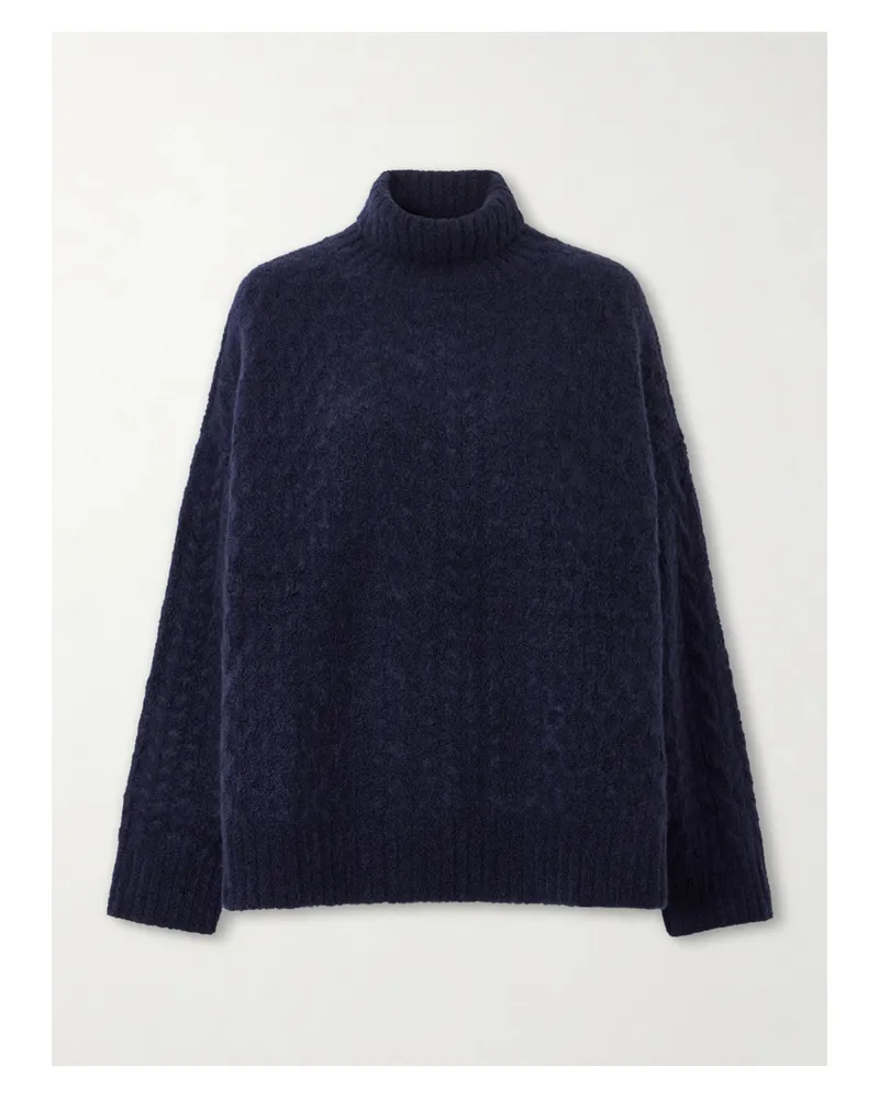 The Elder Statesman Rollkragenpullover Aus Einer Kaschmir-seidenmischung In Zopfstrick - Blau Blau