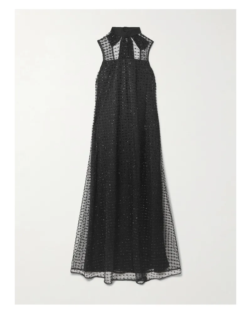 STAUD Albee Embellished Tie-detailed Faille-trimmed Tulle Maxi Dress - Black Black
