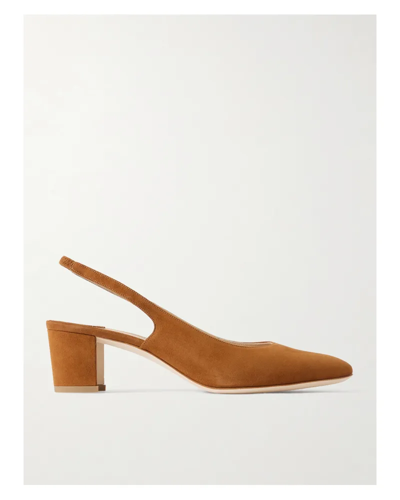 Manolo Blahnik Allurasan 50 Suede Slingback Pumps - Brown Brown