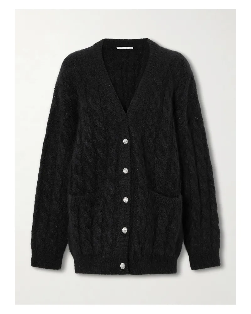 Alessandra Rich Sequin-embellished Cable-knit Cardigan - Black Black