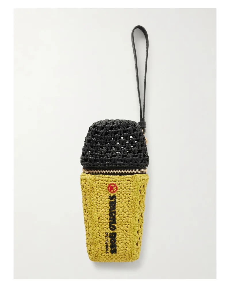 Anya Hindmarch Stabilo Leather-trimmed Raffia Bag Charm - Yellow Yellow
