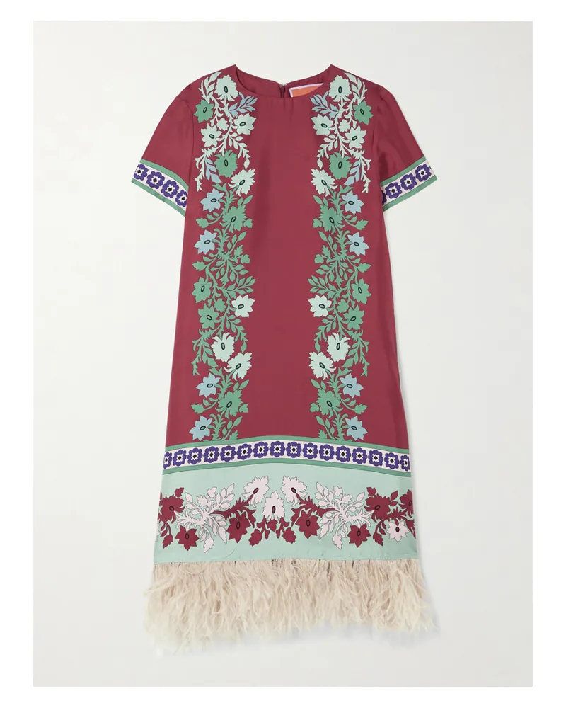 La DoubleJ Swing Feather-trimmed Printed Silk-twill Mini Dress - Multi Multi