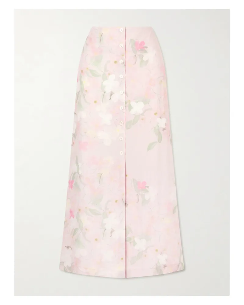 BERNADETTE Carmen Floral-printed Linen Midi Skirt - Pink Pink