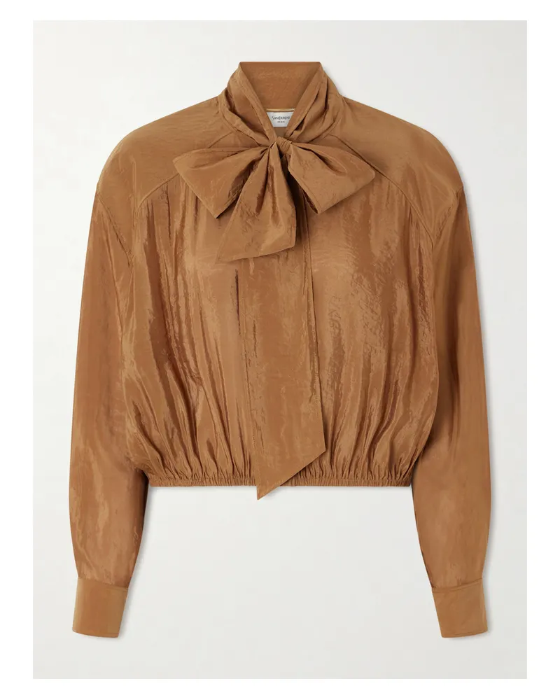 Saint Laurent Schluppenbluse Aus Taft In Knitteroptik - Braun Braun