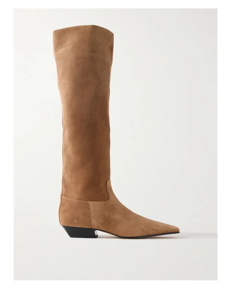 KHAITE Marfa Suede Knee Boots - Brown Brown