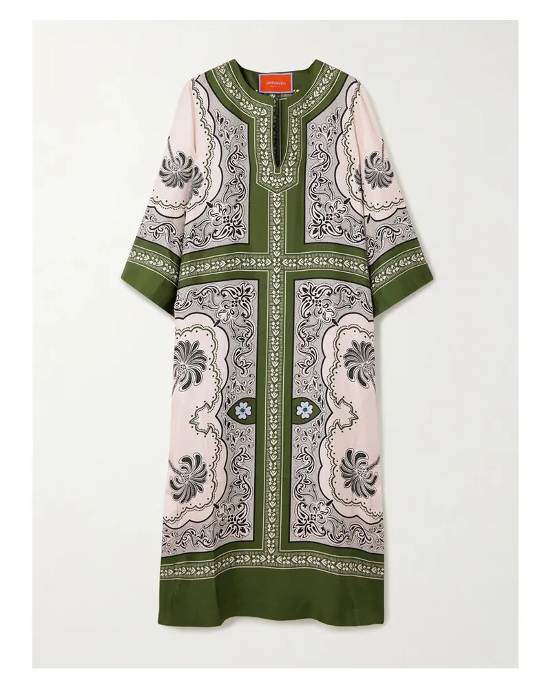 La DoubleJ Kaftan Aus Bedrucktem, Glänzendem Seiden-twill - Grün Grün