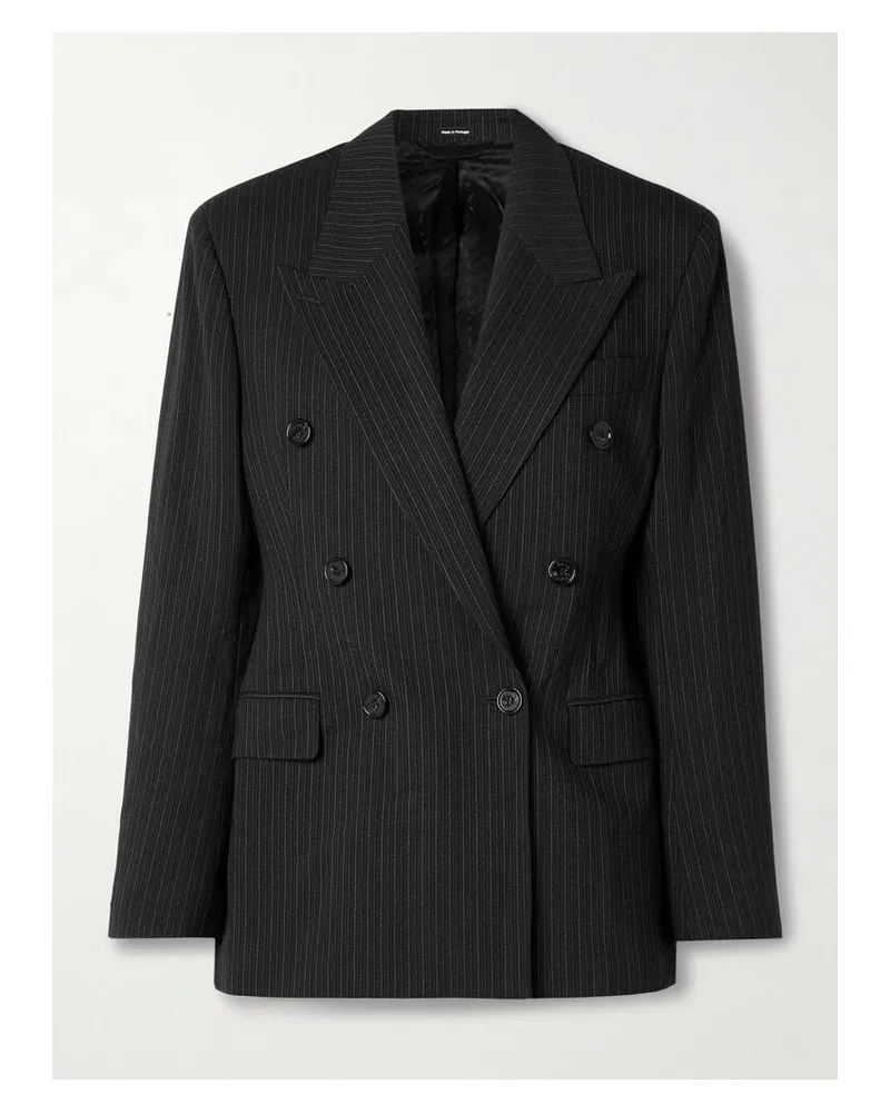Acne Studios Doppelreihiger Blazer Aus Einer Woll-baumwollmischung Mit Nadelstreifen - Schwarz Schwarz