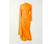 Draped Gathered Jersey Maxi Dress - Orange