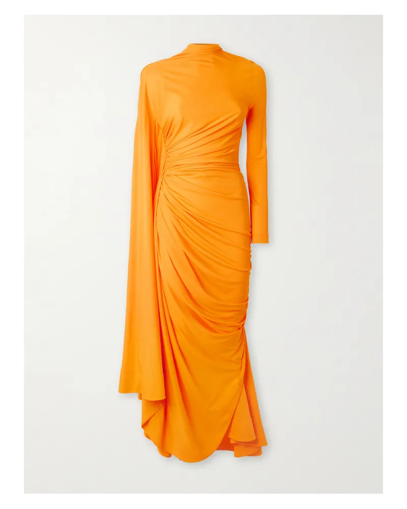 Bottega Veneta Draped Gathered Jersey Maxi Dress - Orange Orange