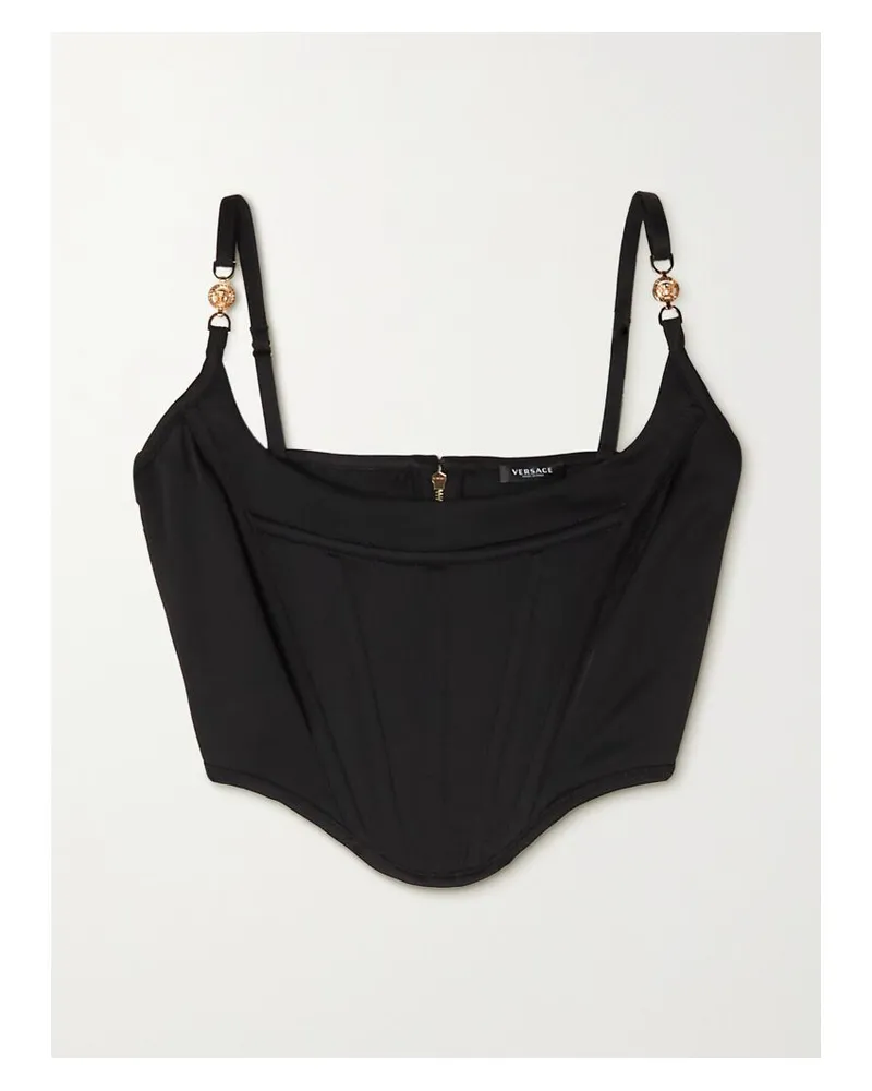 Versace Icons Verkürztes Bustier Aus Satin Mit Verzierungen - Schwarz Schwarz