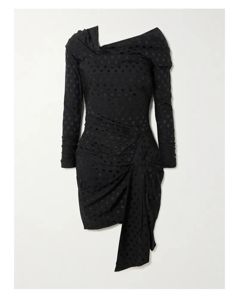 Isabel Marant Elara Asymmetrisches Kleid Aus Stretch-seide Mit Polka-dots - Schwarz Schwarz