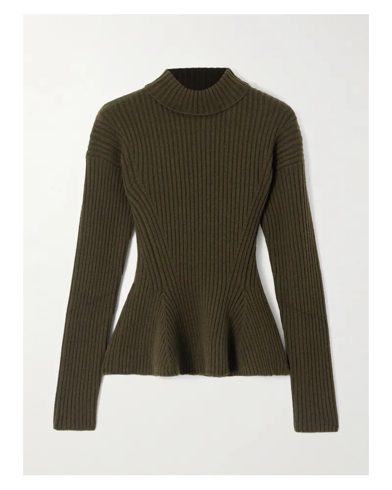 Max Mara Rollkragenpullover Aus Einer Gerippten Wollmischung Mit Schößchen - Grün Grün
