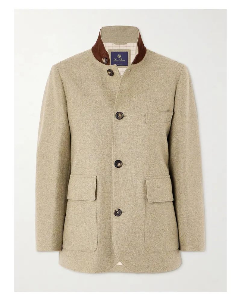 Loro Piana Roadster Jacke Aus Flanell Aus Einer Woll-kaschmirmischung Mit Velourslederbesatz - Grün Grün