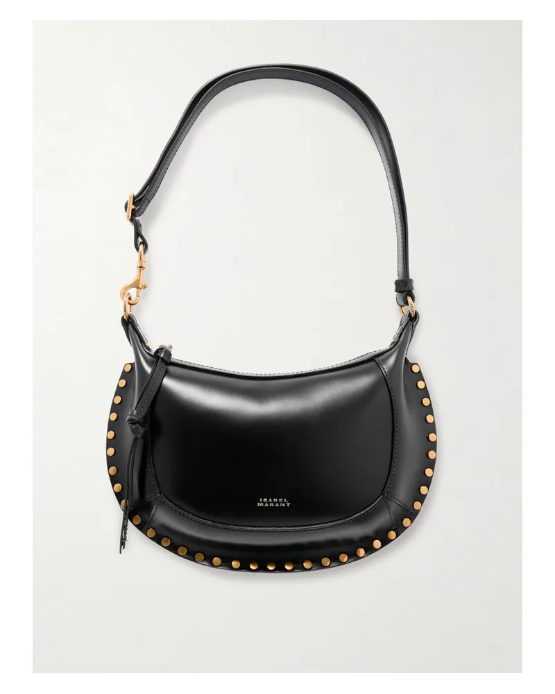Isabel Marant Oskan Moon Studded Leather Shoulder Bag - Black Black