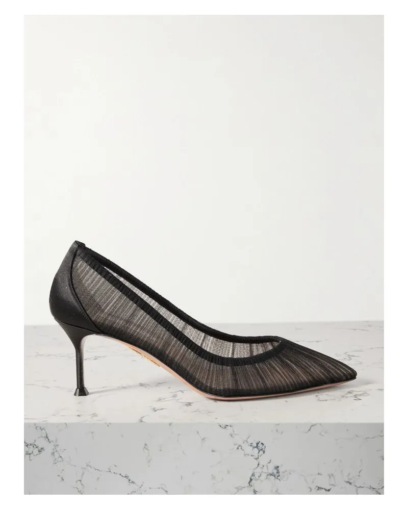 Aquazzura 65 Pumps Aus Gerafftem Tüll Mit Satinbesätzen - Schwarz Schwarz